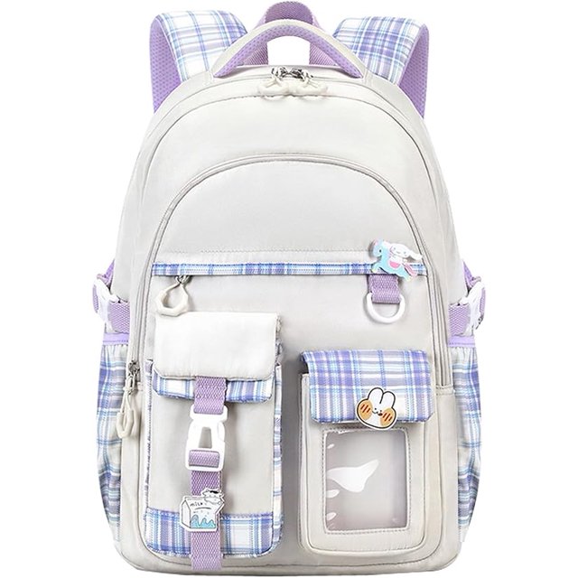 Kids Primary School Bag for Girls, Personalised Kids Backpack Lightweight Girls School Bookbags with Kawaii Pendant for Kids Age 6-12