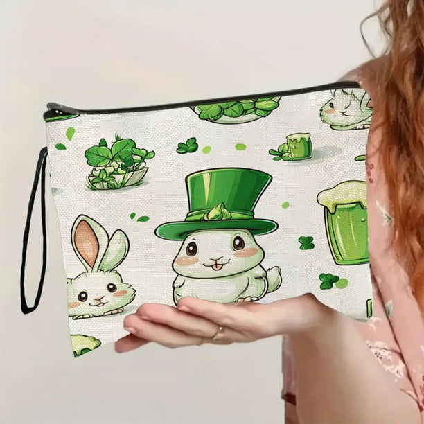 Bolsa de cosméticos con forma de conejito de Pascua para el Día de San Patricio, neceser portátil de moda para mujer, neceser multifuncional para guardar pintalabios.
