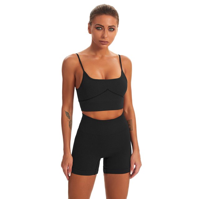 2 uds. De traje de Yoga sin costuras para mujer, Sujetador deportivo, chaleco, mallas de cintura alta, pantalones cortos, conjunto de gimnasio, ropa de entrenamiento, ropa deportiva A056 Tan Jianjun unisex
