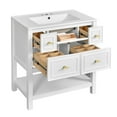 thumbnail image 6 of 30'' Bathroom Vanity with Ceramic Sink Combo, Free Standing Single Vanity Set with 5 Drawers, Solid Wood Frame Bathroom Storage Cabinet, White, 6 of 6