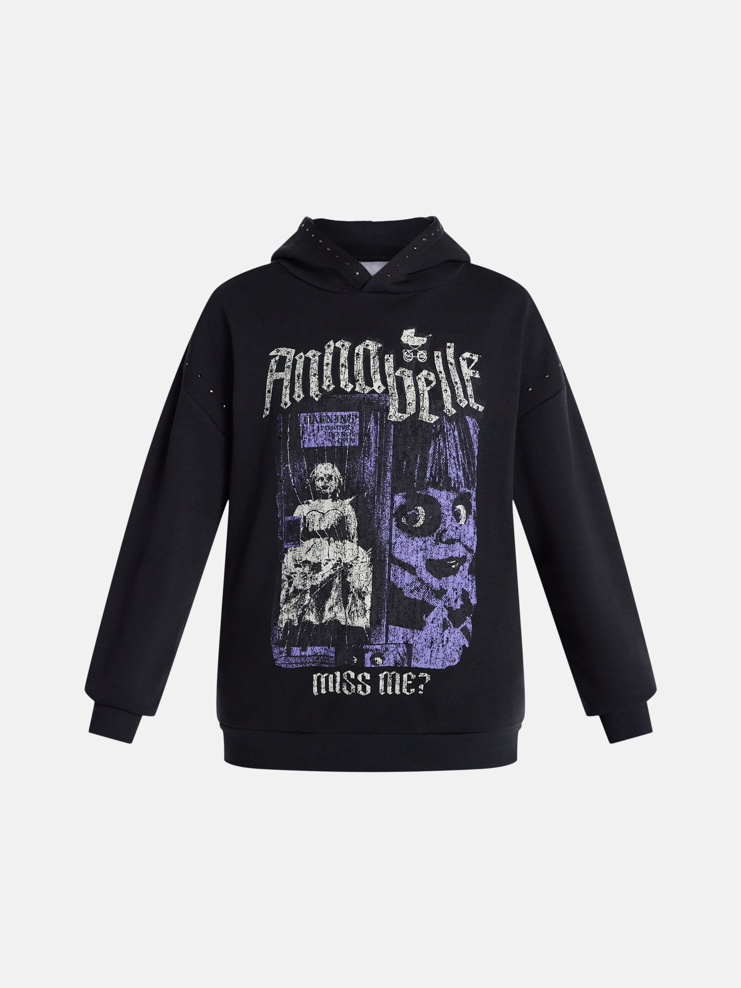 Anabelle Women's Halloween Studded Graphic Hoodie Sweatshirt, Sizes XXS-XXL