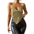 thumbnail image 3 of Laqbezok Women's Backless Sequin Halter Top, Handkerchief Hem Metallic Cami, Sexy Party Rave Night Out Outfit, 3 of 5