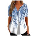 thumbnail image 2 of ICHUANYI Clearance Women Fashion Casual Printing Shirts Short Sleeve Loose Tee Tops Tunic Blouse(Blue, M) ICHUANYI WER2023080913541, 2 of 5