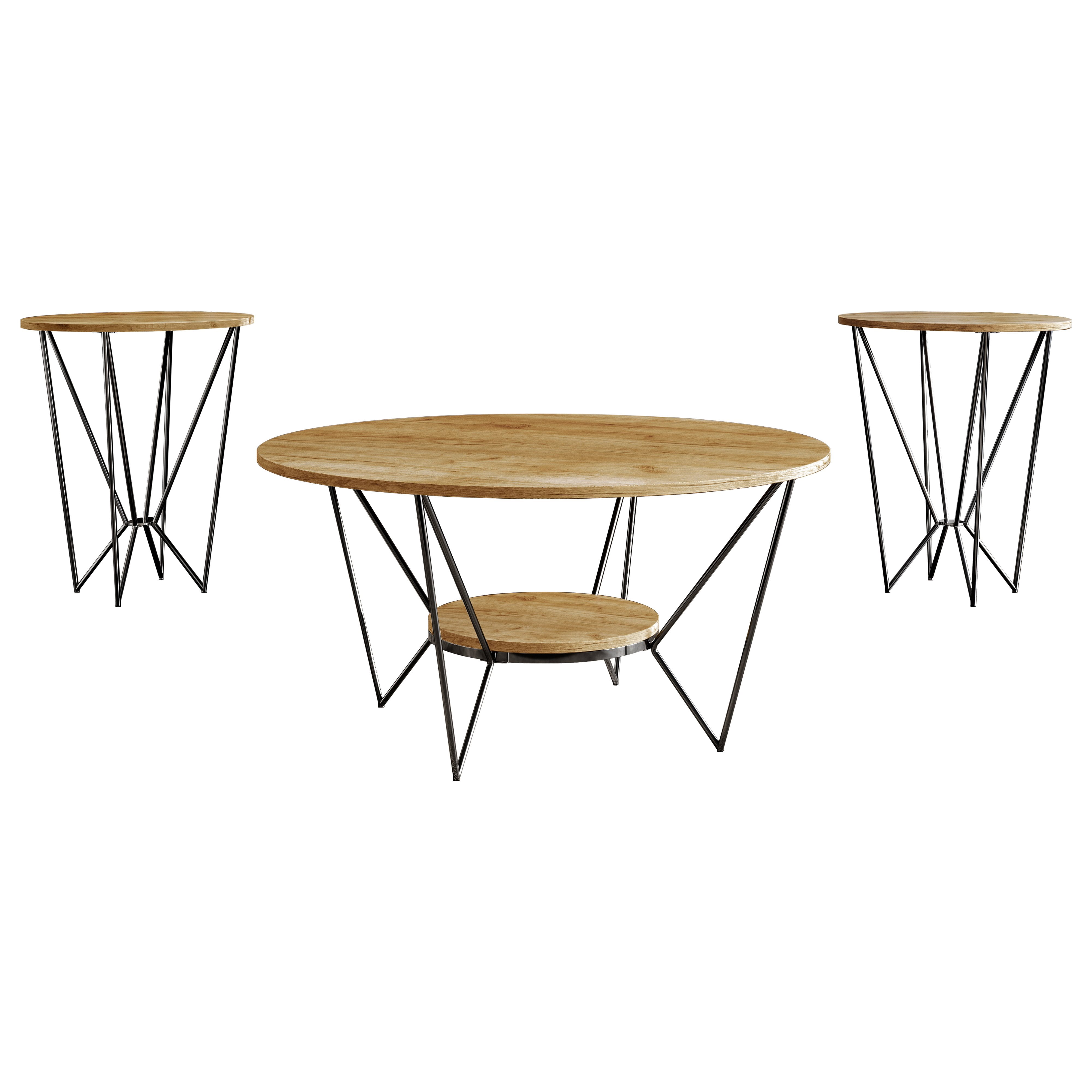 Castle Place Modern 3- Pieces Coffee Table Set, Light Oak