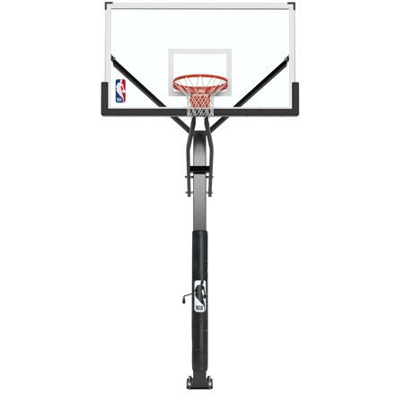 NBA 72  In-Ground Adjustable Basketball Hoop with Tempered Glass Backboard  Padded Pole  Ball Return