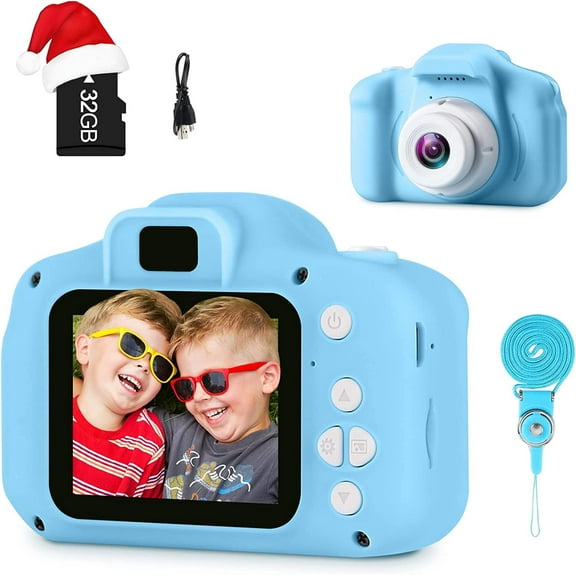 Lomyolo Kids Camera for Boys and Girls Kids Christmas Toy Digital Video Cameras Toddler 1080 HP Camera Christmas Birthday Gifts for Kids Mini Camera Toys for Girls Age 3 4 5 6 7 8 9 10 Blue 32GB Card