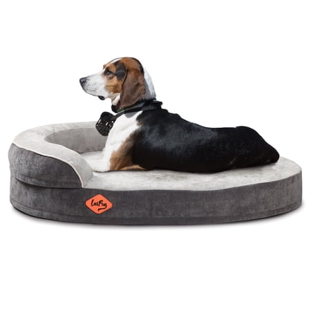 Laifug Memory Foam Oval Dog Bed (36x25x8Inches, Grey), Orthopedic Dog Bed for Dogs with Durable Waterproof Liner & Removable Washable Cover & Nonskid Bottom