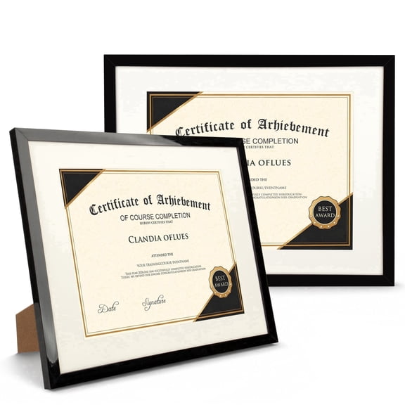 AEVETE 11x14 Diploma Frame with Support 8.5 x 11 Certificate Degree Document Frame for Wall and Tabletop, White Mat, 2 Pack