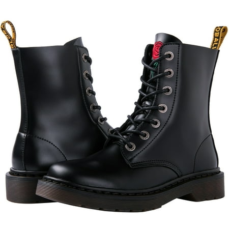 

GLOBALWIN Women s Lace Up Ankle Bootie Military Black Combat Boots Size 8M