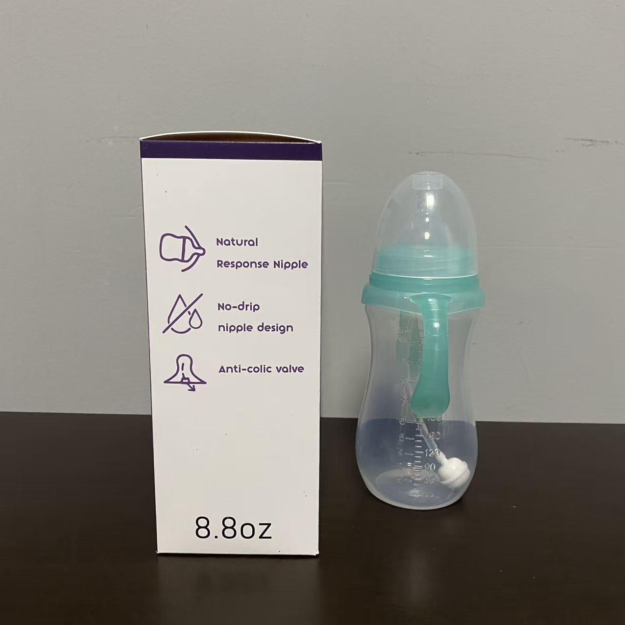 nurture wise Baby bottles,Bottle with Natural Response Nipple, Wide Neck  Bottles with Handle, Newborn Anti-Colic Baby Bottles Gift Set, Clear (8.8oz)
