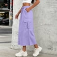 thumbnail image 6 of aohooy Womens Cargo Skirt Casual Drawstring Elastic Waist Midi Skirt with Pockets Back Slit A Line Wide Leg Summer Work Skirts Purple,L, 6 of 9
