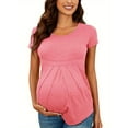 thumbnail image 3 of Yawrut Women's Fashionable Maternity Wear, Ruffled Pleated Elastic and Comfortable Pink Short-Sleeved Maternity Top, 3 of 8
