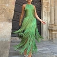 thumbnail image 5 of Sexlip Women Vintage Flapper Dresses 1920s Great Gatsby Halter Fringed Maxi Dress Tassels High Split Formal Dress Green XL, 5 of 9