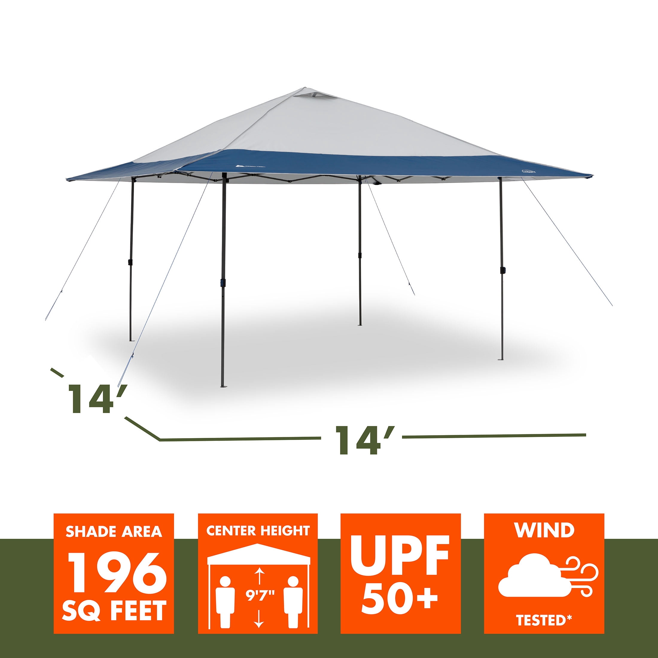 Ozark Trail 14' x 14' Instant Lighted Canopy for Camping - Blue, Gray