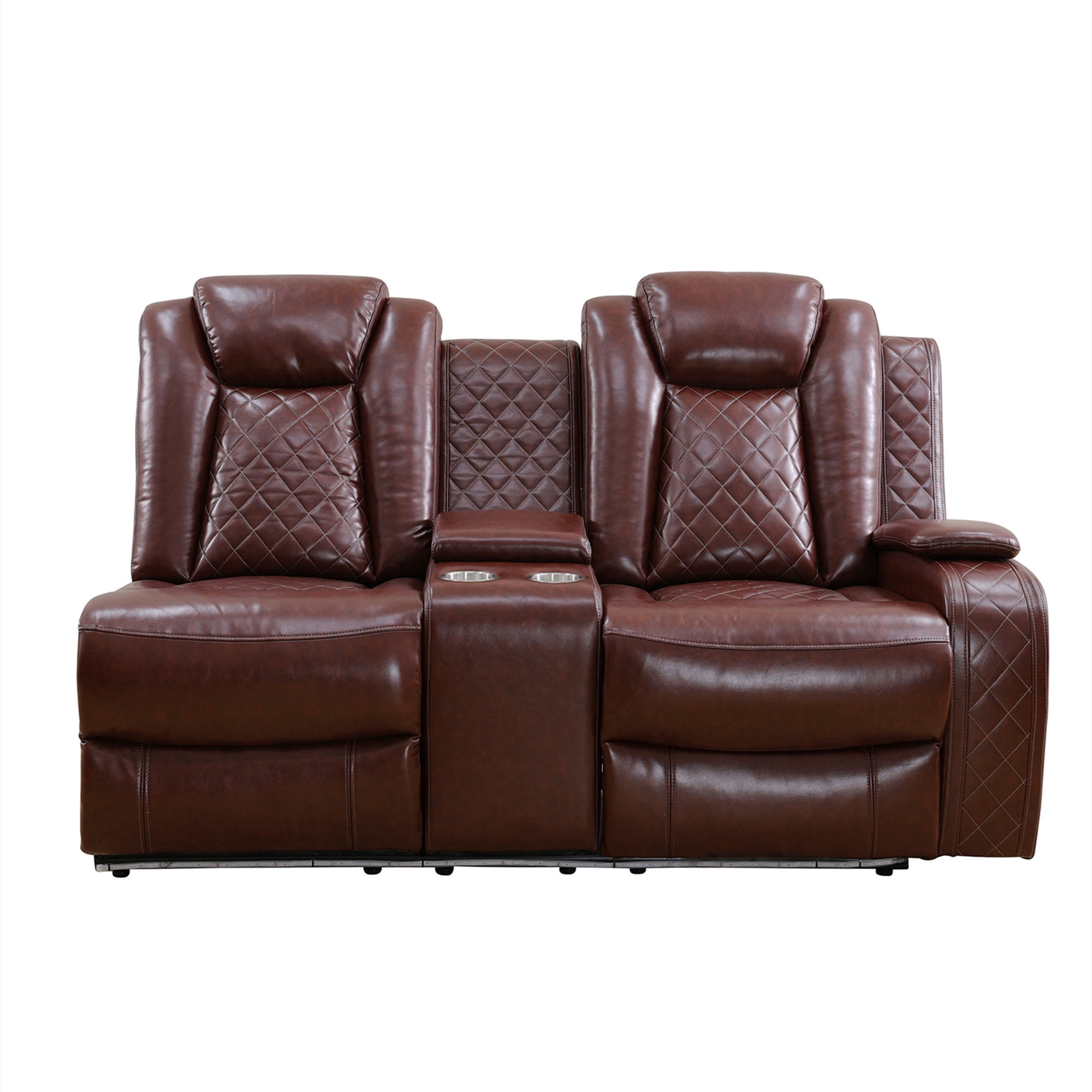 Aukfa 3-Piece Power Recliner Sofa Set 6 Seat Sectional Couch with LED Light, Cup Holders&Storage Console, Burgundy