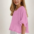 thumbnail image 4 of Jinhomg Loose T Shirts for Kids Cute Ruffle Hem Casual Shirts Lightweight Comfy Short Sleeve Cotton Linen Blouses Girls Plain Solid Summer Tees Pink 9 Years, 4 of 10