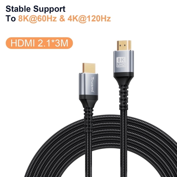 TRUSMI UHD 2.1 Cable 10ft, 8K@60Hz 4K@120Hz High Speed UHD Cord, Braided Ultra HD Cable for TV, Monitor, PS5, Xbox Series X, Projector, eARC