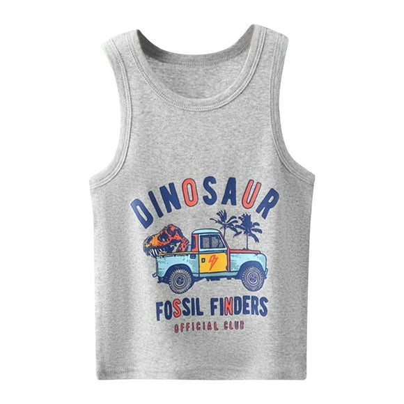 Zhuashum T-Shirt pour Garçons Enfants Été Mince Sans Manches Extérieur Gilet Imprimé Lettre Printemps et Automne Tenue de Base Tenues Adorables Gris 3-4 Ans