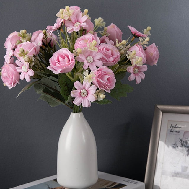 Tyidzon Pink Roses Artificial Flowers 13 Inch Fake Flowers Roses Spring Gifts for Home Kitchen Wedding Party Decorations