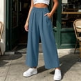 thumbnail image 4 of Guluxicc Womens Casual Cropped Pants Elastic Waist Wide Leg Trousers with Side Pockets Solid Color Sweatpants, 4 of 5