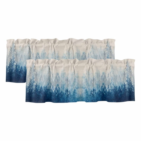 Blue Botanical Curtain Valances for Windows, Kitchen Valance Window Treatments Panel 2 Pack, Spring Summer Farmhouse Retro Beige Rod Pocket Short Curtains for Bathroom Bedroom 42 x 12 Inch