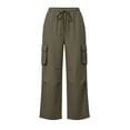 thumbnail image 4 of Mifsaly Lightweight Cargo Pants for Women Cotton Linen Elastic Waist Drawstring Causal Summer Pants with Multi Pockets Loose Relaxed Fit Outdoor Lounge Outfits Army Green,L, 4 of 5