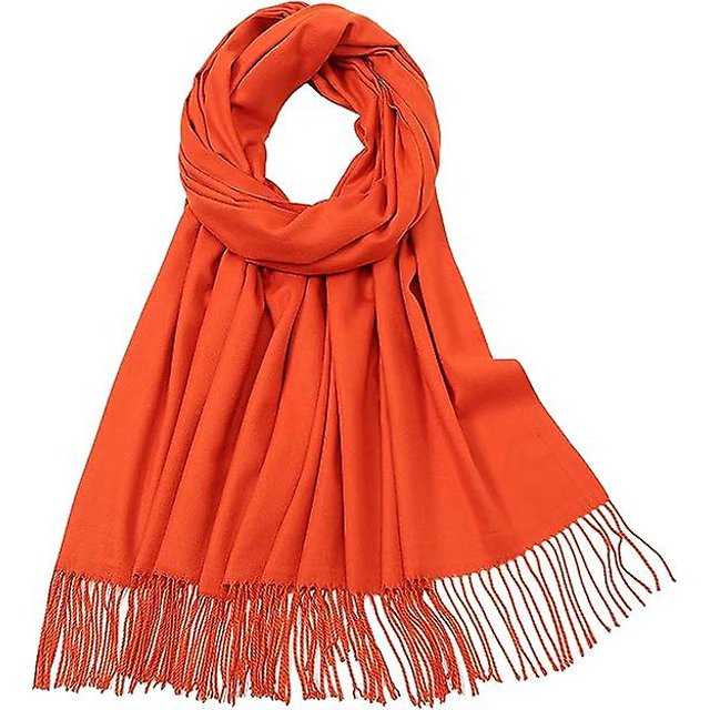 Bufanda de tartán de invierno - Bufandas largas para mujer Lana cálida Estilo británico Estola de chal con borlas giratorias para mujeres Damas, Naranja quemado