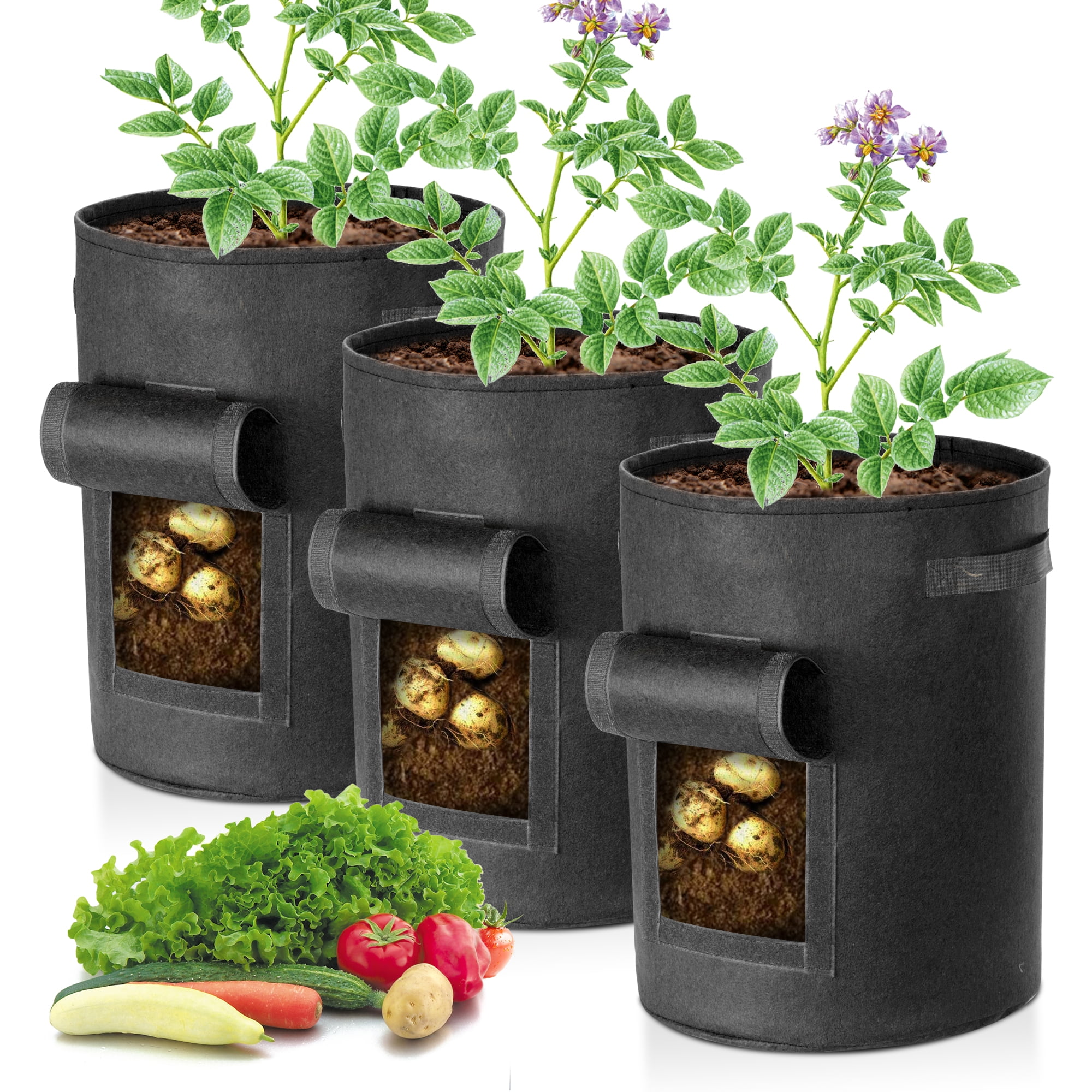 3 Packs LAGarden 10 Gallon Potato Planting Bag Observation Harvest Window Garden 
