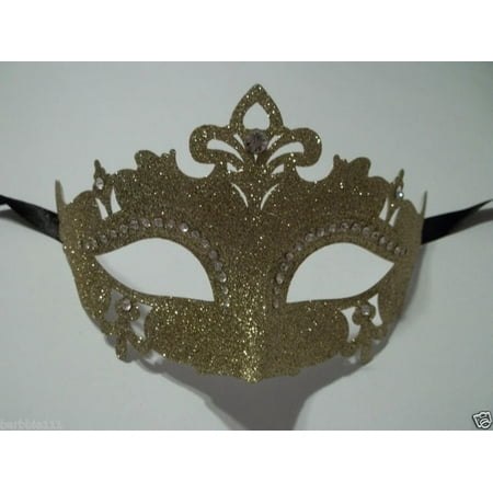 Gold Glitter Princess Crystal Mardi Gras Masquerade Mask Laser Cut