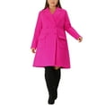 thumbnail image 2 of Abrigos de invierno de talla grande para mujer, con solapa de muesca, doble botonadura, abrigo tipo pea, 3X, rosa intenso, 2 of 6