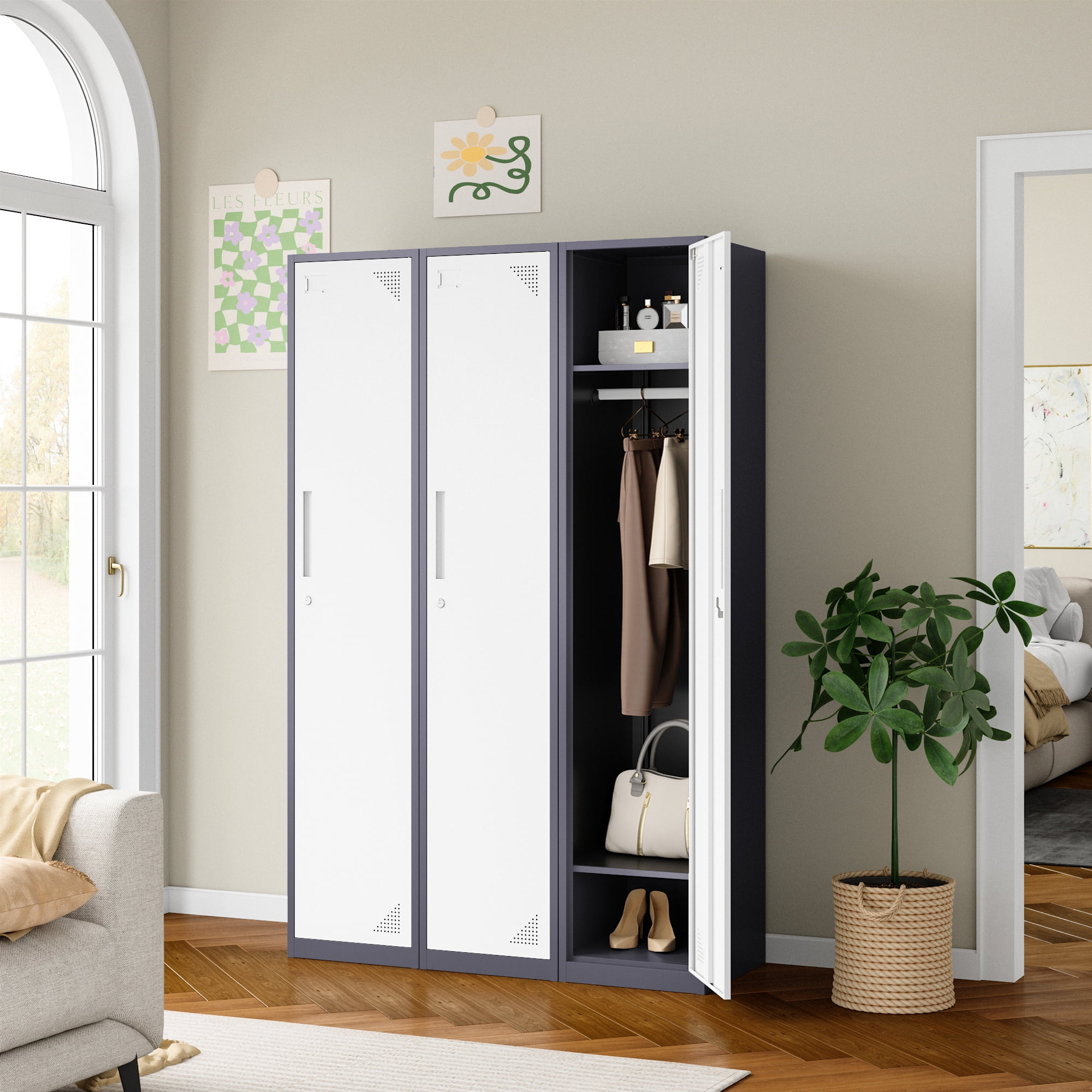 Fesbos Metal Locker 1 Lockable Door,71" Tall Steel Storage Cabinet for School Office Gym Home Employees Staff Sundries Room