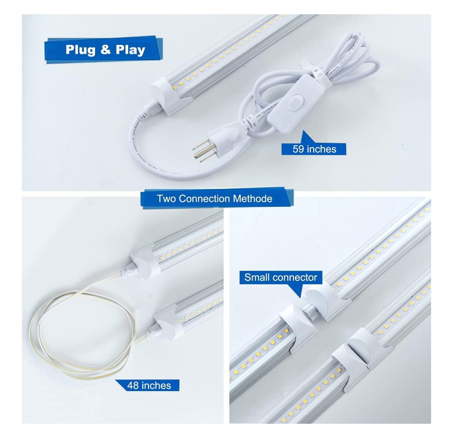 6 Pack LED Shop Light Fixture, 4FT 24W 6000K Daylight White Clear Cover Linkable Beer Cooler Light, T8 LED Integrated Tube Lights with On/Off Plug Cable for Garage,Work and Workshop