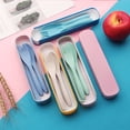 thumbnail image 4 of Nvzi 2Sets Wheat Straw Spoon Knife Fork Tableware Set, Unbreakable Reusable Cutlery Utensils with Storage Case for Travel Picnic Camping or Daily Use (Green), 4 of 5