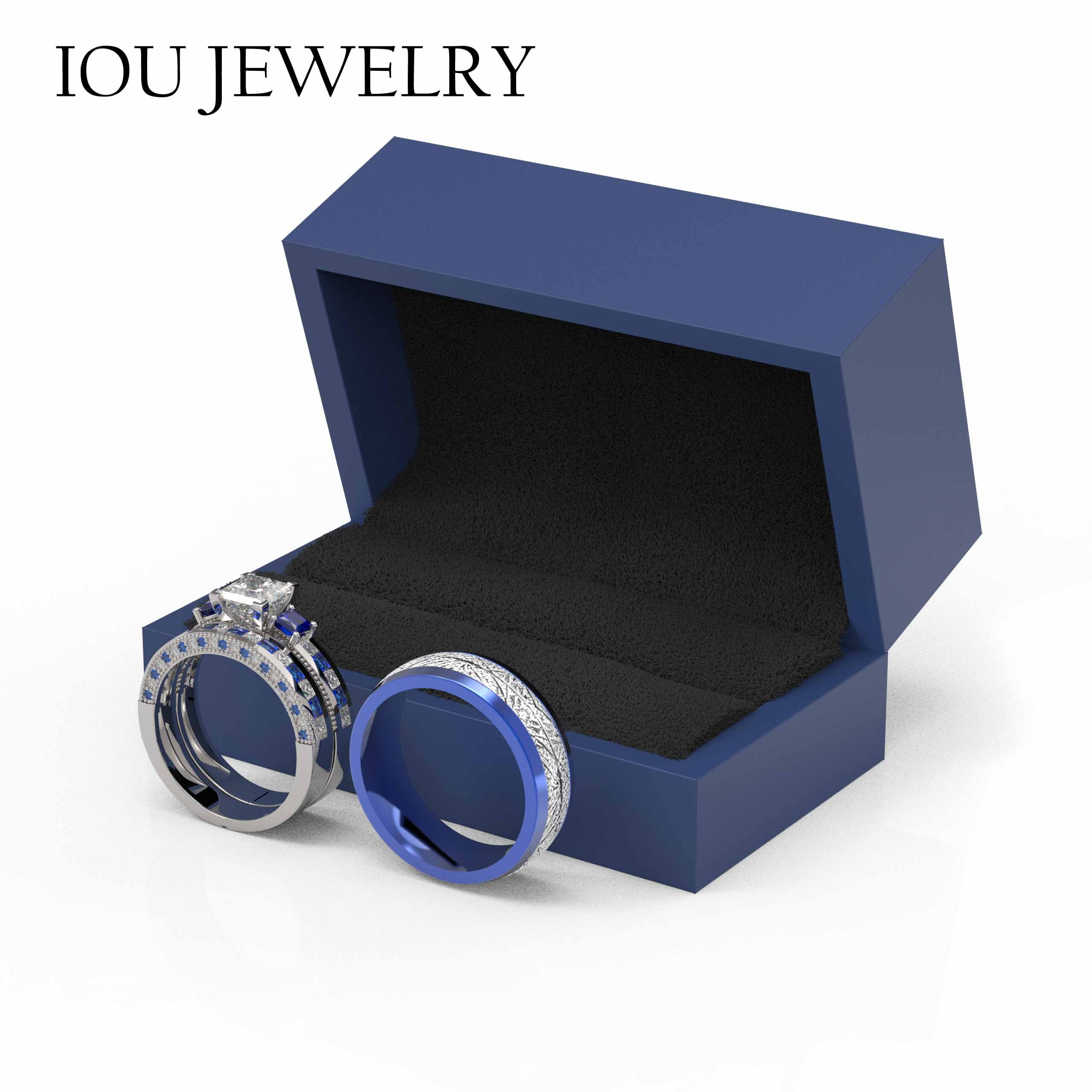 3pc Couples Wedding Ring Sets His And Hers Women Sterling Silver Blue Moissanite and men Wedding Bands Together With Ring Gift Jewelry Box