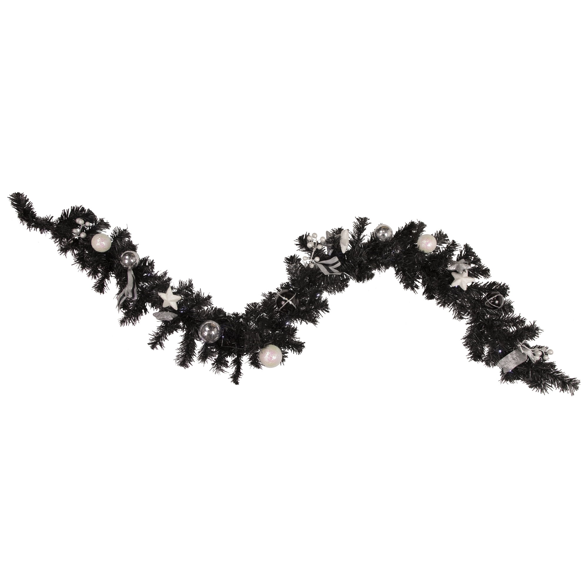 6' x 10' Pre-Lit Decorated Black Pine Artificial Christmas Garland Cool White LED Lights