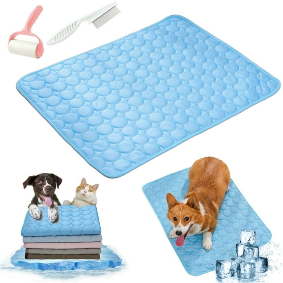 Dog Cooling Mat (4X More Effective), Comfy Cooling Mat for Dogs,Foldable Portable Ice Silk Pet Cool Sleeping Mat, Washable Pet Cool Pad for Cats,Kennels,Crates and Beds (Blue-L Within 15KG)