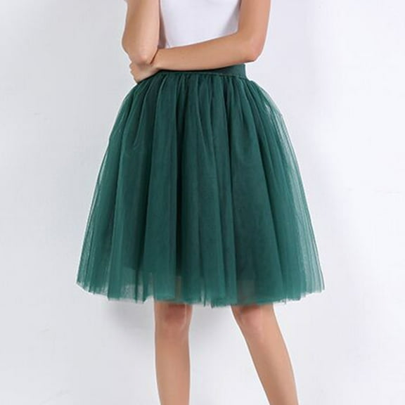 YMNXA Womens Skirt High Waist Solid Color Knee Length Mesh Layered Fashion Comfortable Midi Tutu Skirt For Party Army Green L