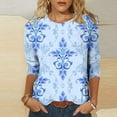 thumbnail image 2 of IROINNID Reduced Polyester Long Sleeve T Shirt for Women Daily Printed Loose T-shirt Blouse Round Neck Tops,Blue, 2 of 5