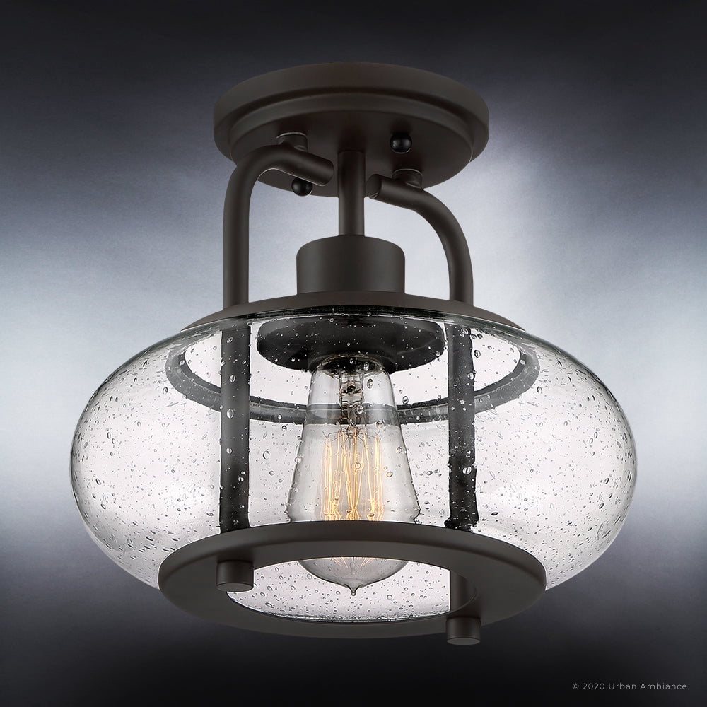 Luxury Utilitarian Indoor Ceiling Light, 9.28''H x 10.00''W, with Coastal Style Elements, Nautical Design, Black Bronze Finish and Clear Seeded Glass, UQL3271