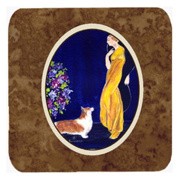 Lady With Her Corgi Foam Coasters, Set Of 4