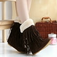 thumbnail image 2 of Jsaierl Womens Tassels Boots Ankle Booties Round Toe Mid Calf Winter Snow Boot Low Wedge Heel Pull-on Warm Boots Faux Fur Lining Anti-Slip Outdoor Shoes, 2 of 4