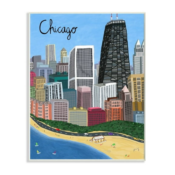 Stupell Industries Chicago Landmark Skyline Colorful Illinois Architecture Graphic Art Unframed Art Print Wall Art, 13x19, by Carla Daly