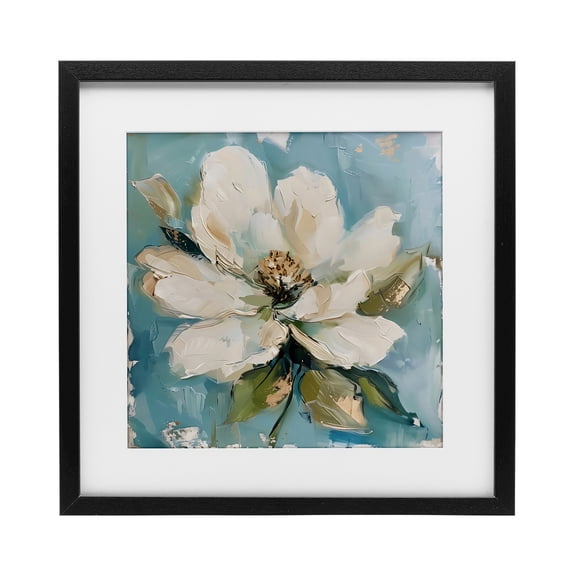 Stupell Industries Contemporary White Floral Blues Black Framed Print Under Glass, 13 x 13, by LSR Design Studio