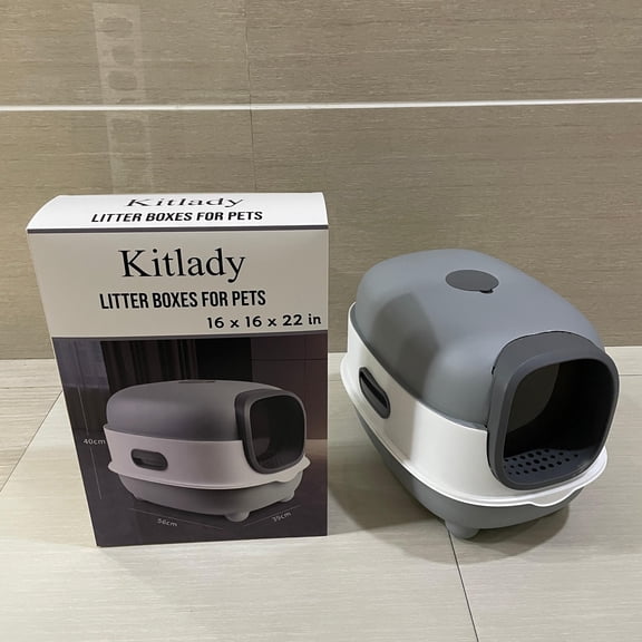 Kitlady Litter boxes for pets,Jumbo Hooded Cat Litter Box, Extra Large Gray