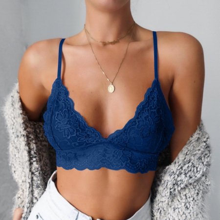 

Feltree Womens Bras Comfortable Lingerie Soft Bralette V-Neck Underwear Blue M