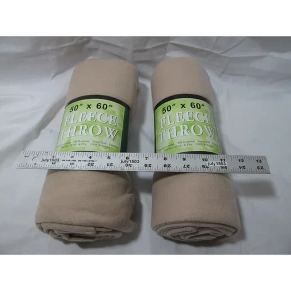 (2) New Lightweight Cream Fleece Throws Blankets Approx Size 50" X 60"