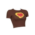 thumbnail image 6 of KOMOO Women Short Sleeve Crop Top Heart Print T-shirt Round Neck Tops Streetwear Tee Plus Size, 6 of 8