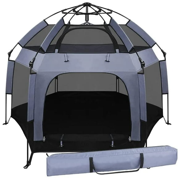 UJUJIA Baby Play Yard Outdoor Baby Playpen with Canopy Beach Tent for Kids and Toddlers Portable Lightweight Pop Up Pack and Play Playards with Travel Bag,61&quot;*61&quot;*49.2&quot; Grey