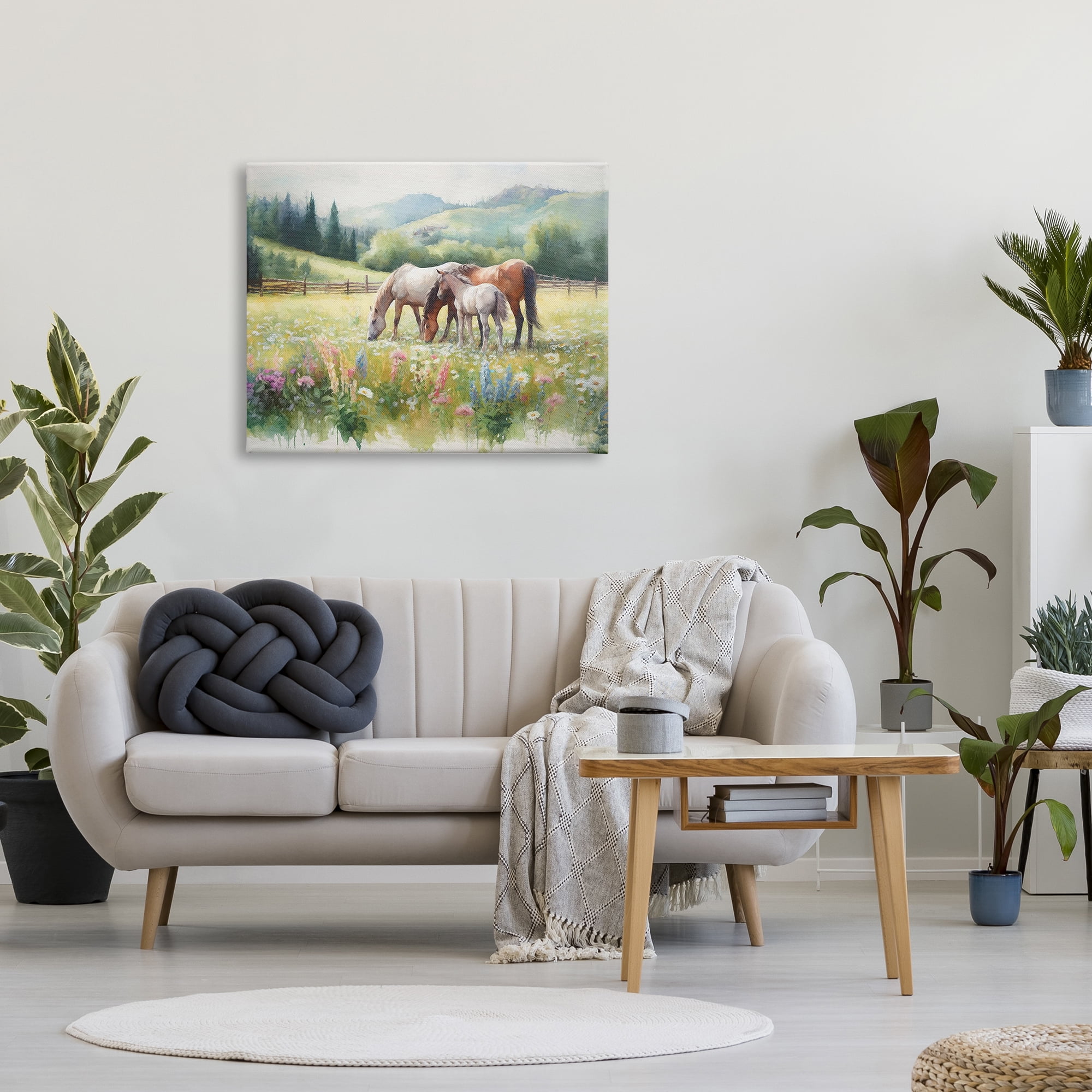 Stupell Industries Horses in Spring Meadow Animals & Insects Painting Gallery Wrapped Canvas Art Print Wall Art, 40 x 30