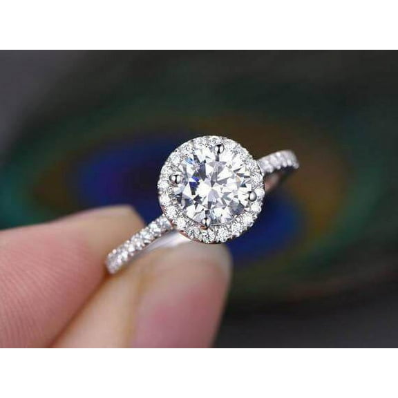 Art Deco 1.75 Carat Halo Wedding Ring in Moissanite Diamond with 18k Gold Plating